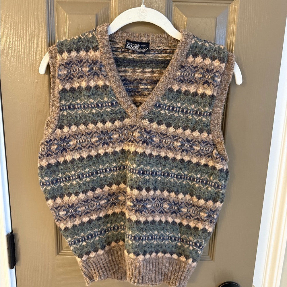 Lands End 100% Wool Vintage Style Sweater Vest